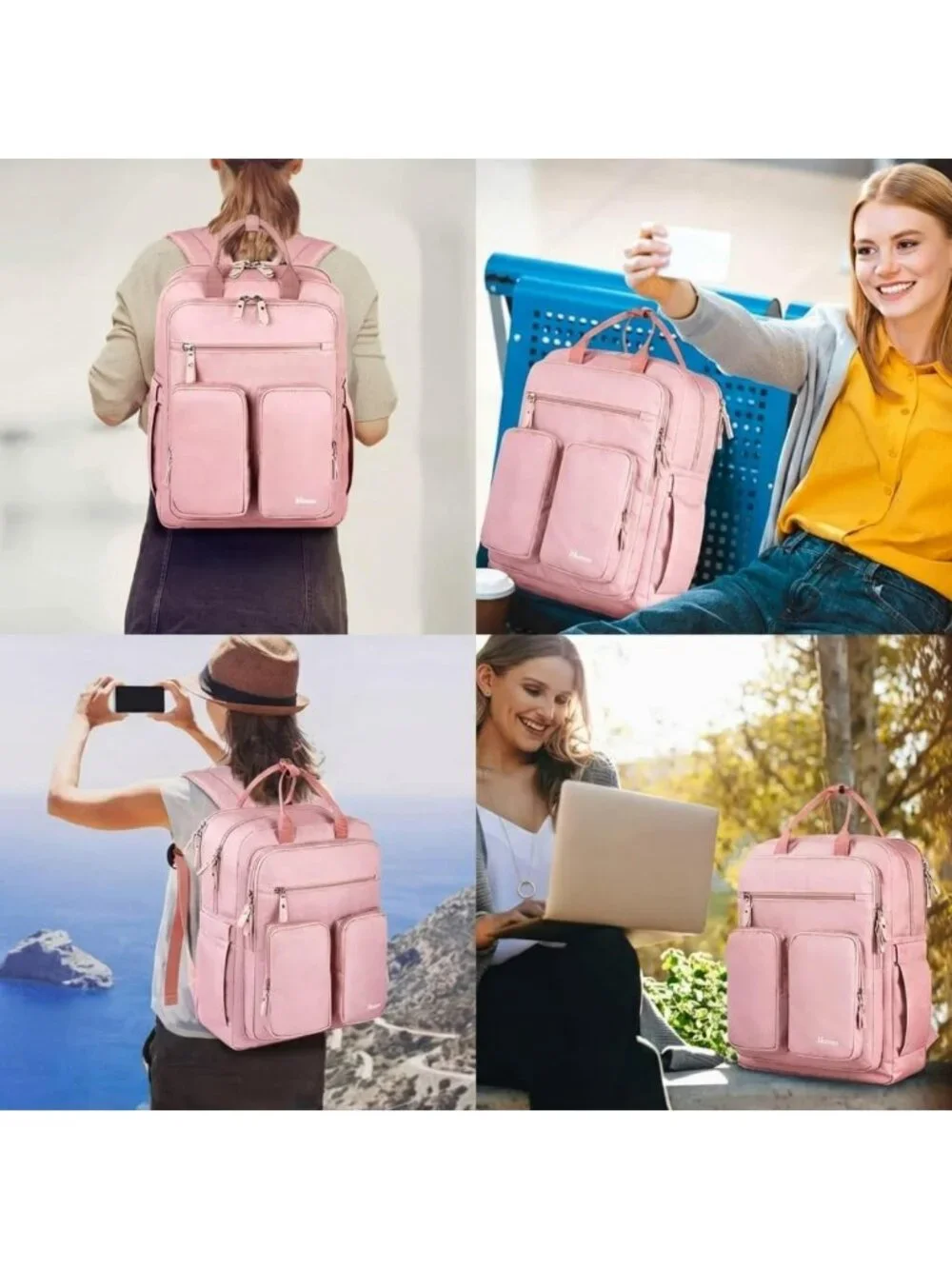 Stylish Pink College Laptop Backpack for Women, Fits 15.6